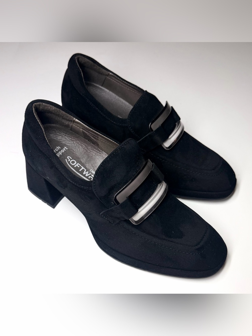 Softwaves Women’s Lina Heeled Suede Loafers Shoes Black Size - 37.5 - Picture 3 of 9